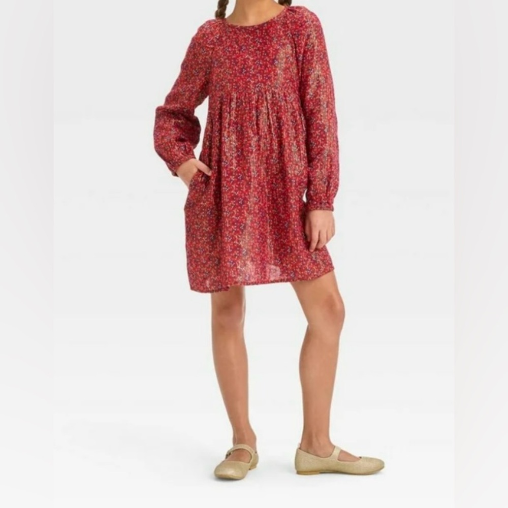 Cat & Jack floral metallic full sleeve mini dress NWT girls size L 10/12